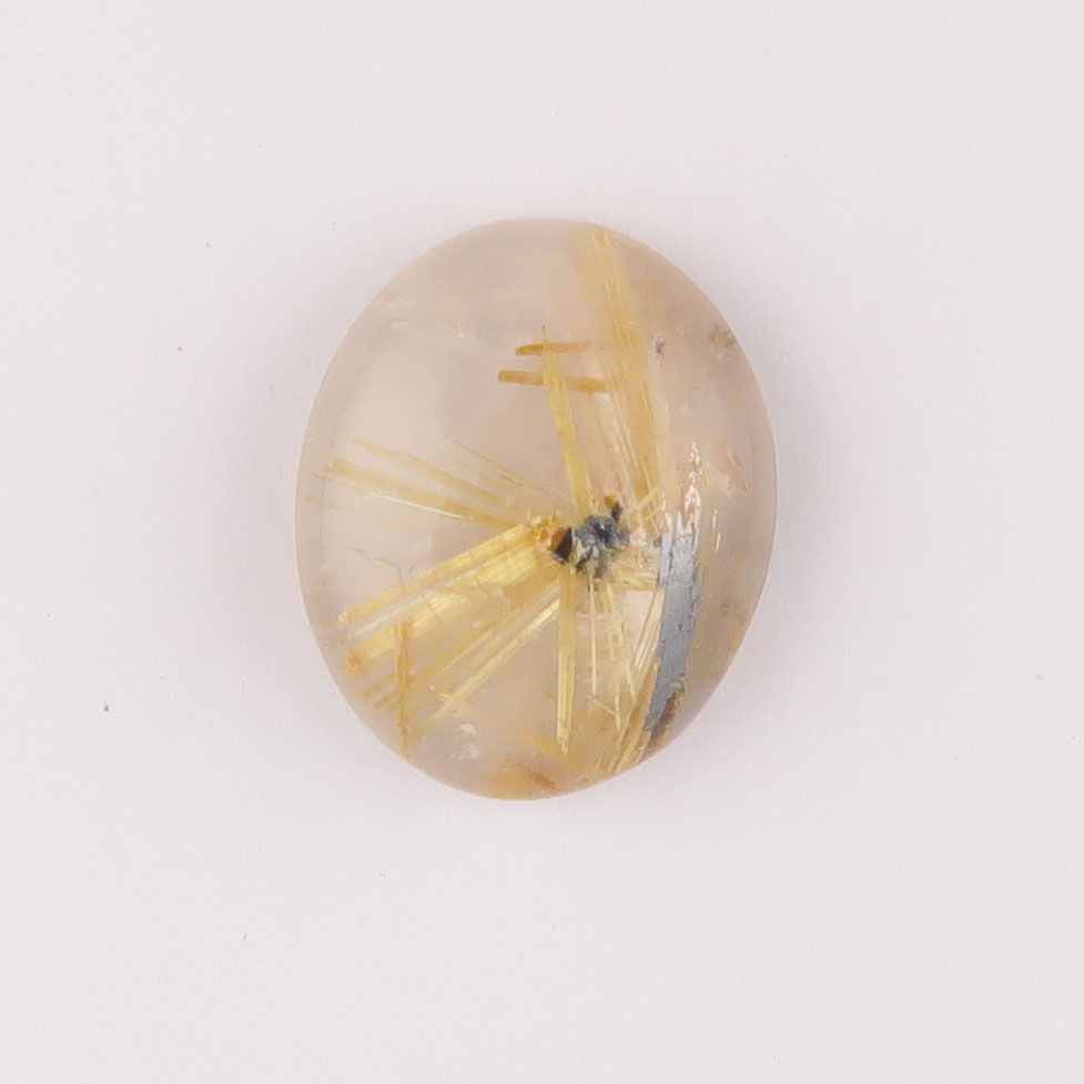 Rutilated quartz & hematite "star" cabochon - 4127