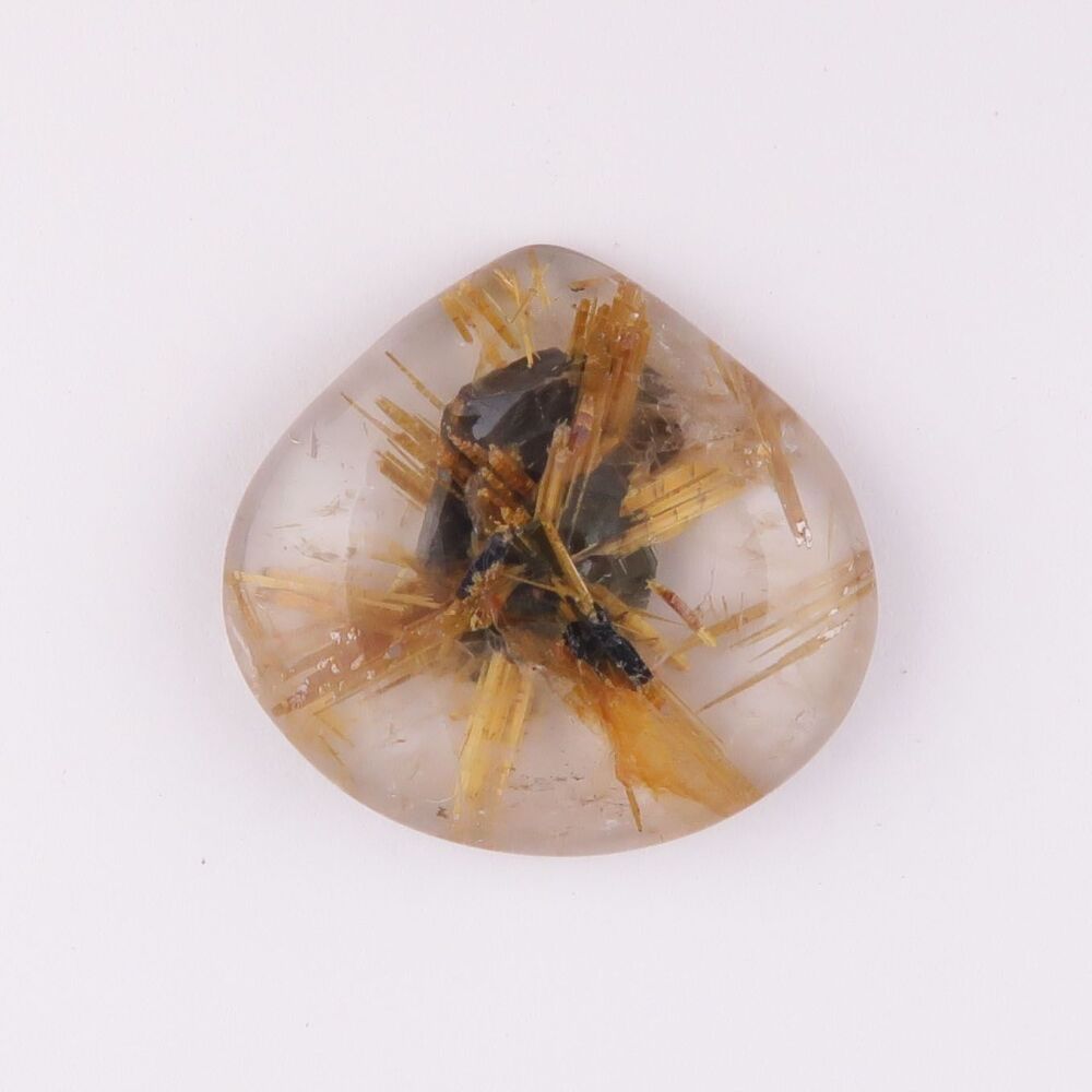 Rutilated quartz & hematite "star" cabochon - 4124