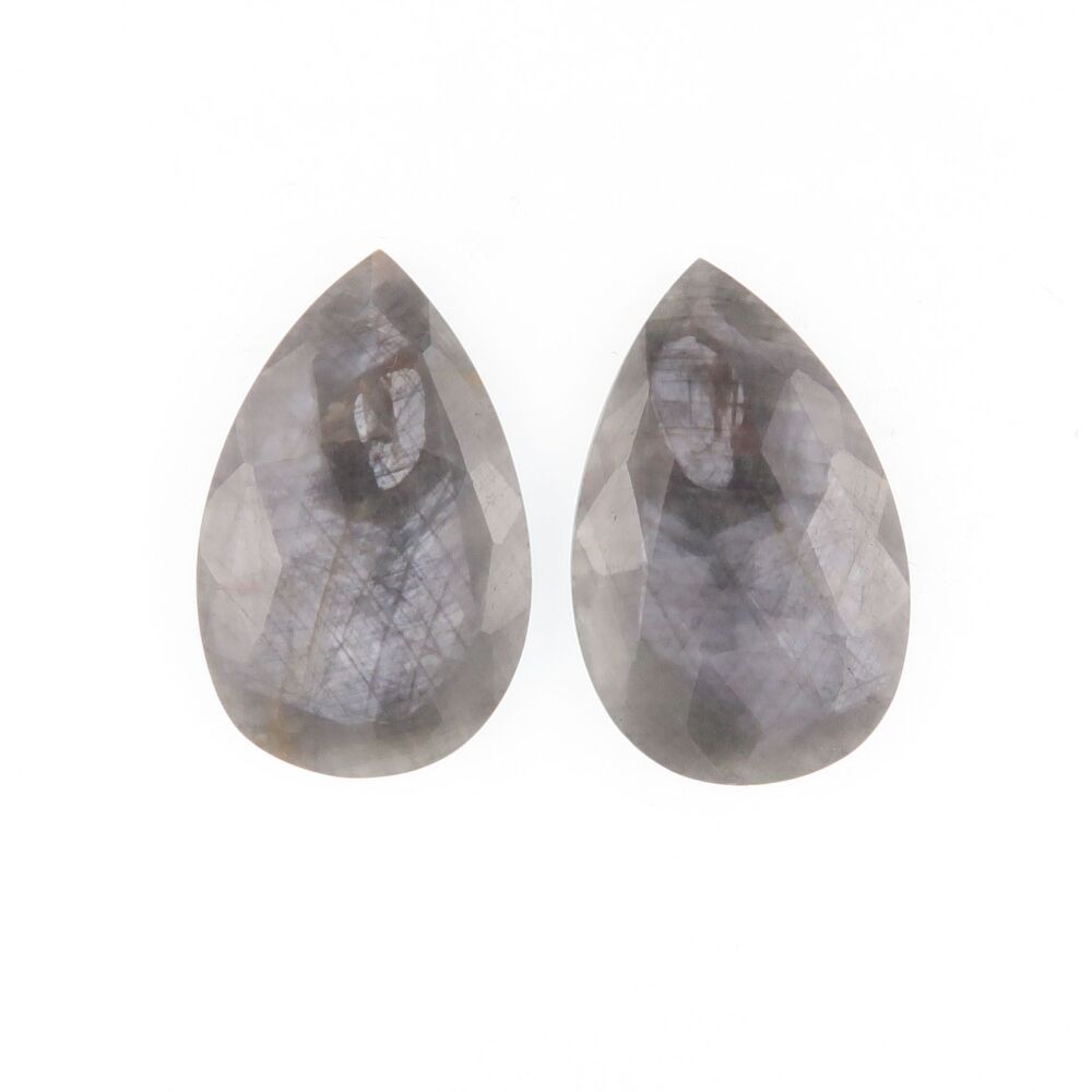 Sapphire facet top cabochon pair with grey sheen - 4091