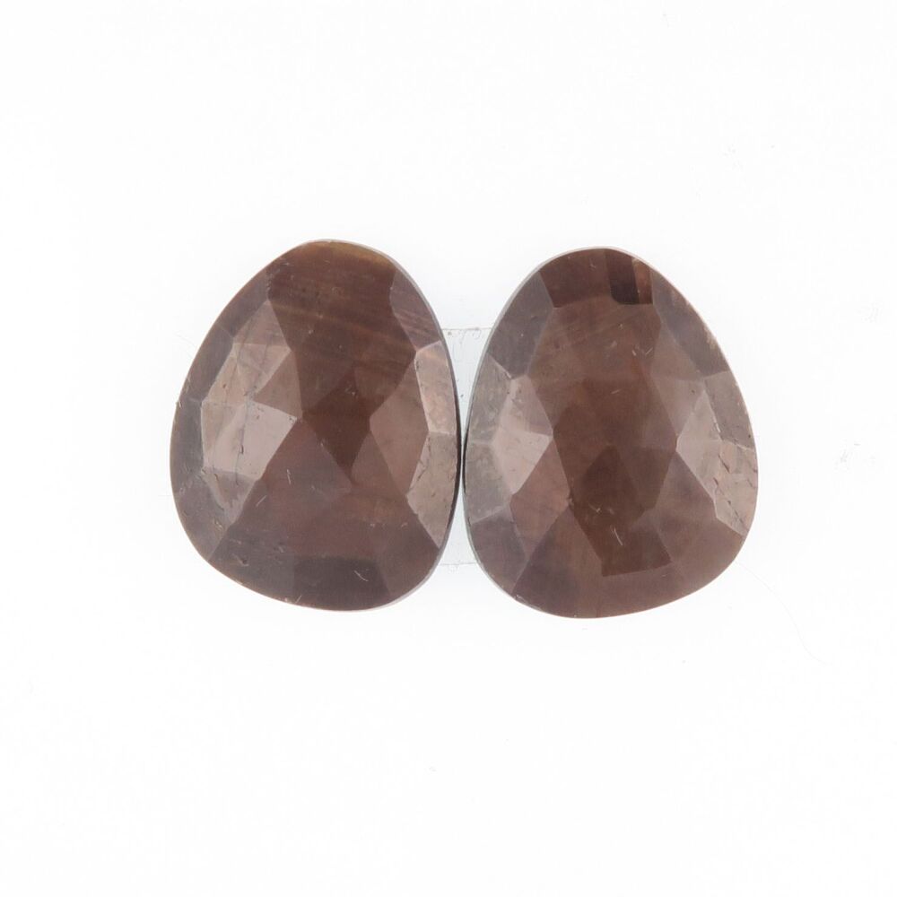 Sapphire facet top cabochon pair chocolate sheen - 1822