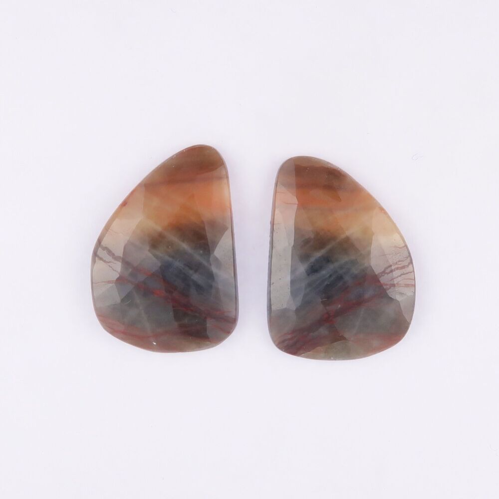 Sapphire multicolour facet top cabochon pair - 3515