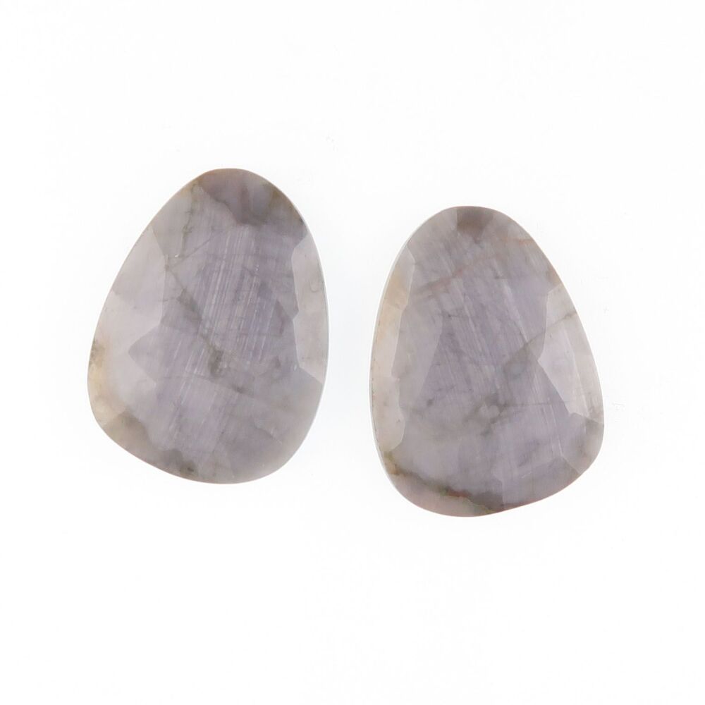Sapphire facet top cabochon pair with grey sheen - 4090