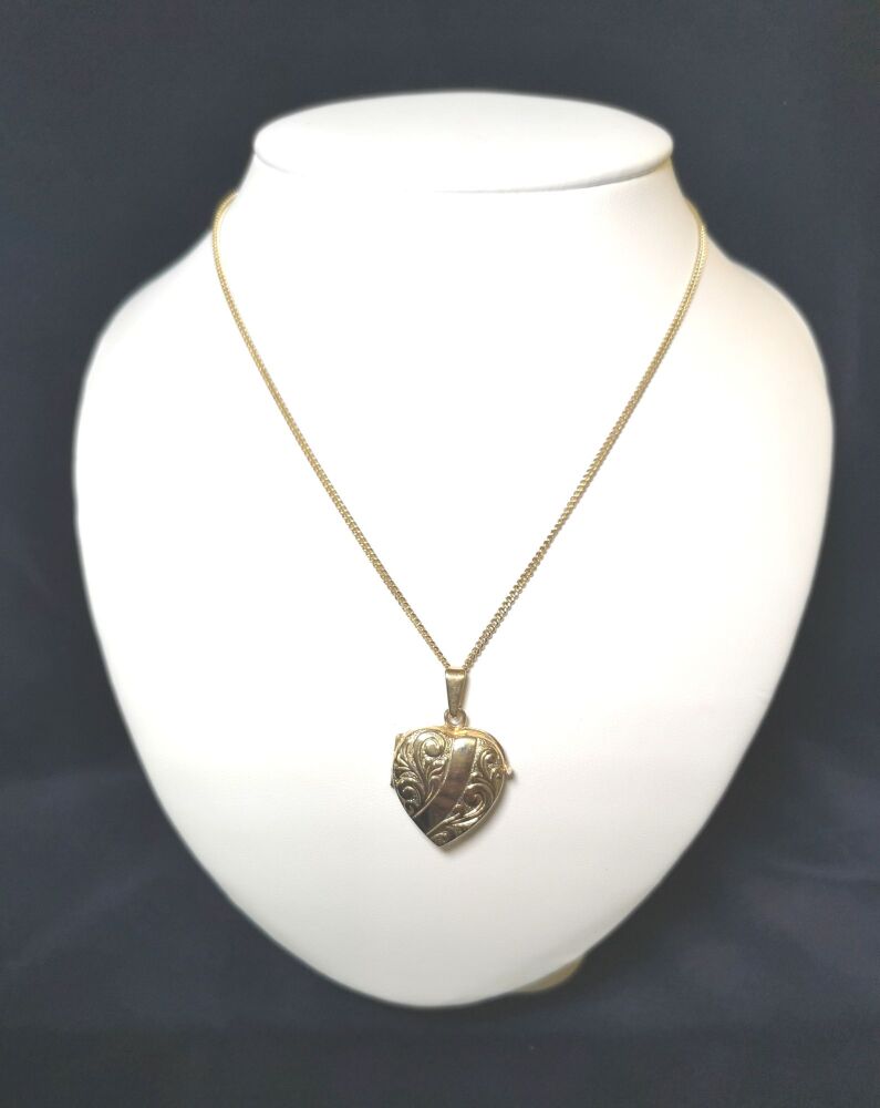 Vintage 9ct Gold Heart Locket and Chain     #1655