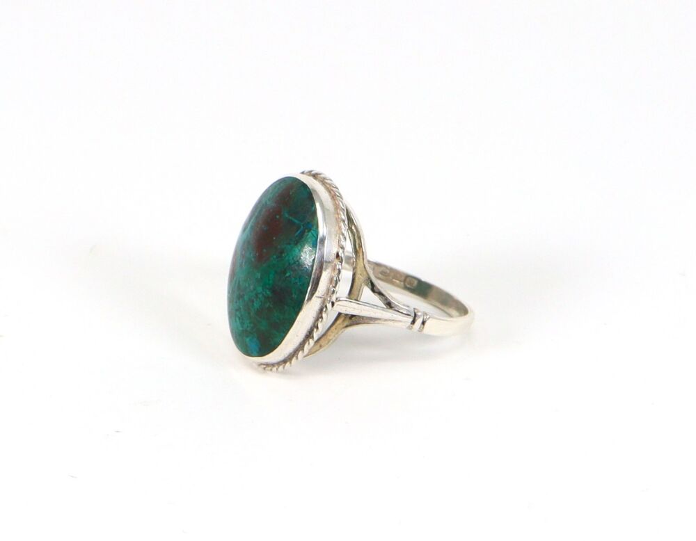 Vintage Silver & Green Spotted Jasper Statement Ring  # 2541