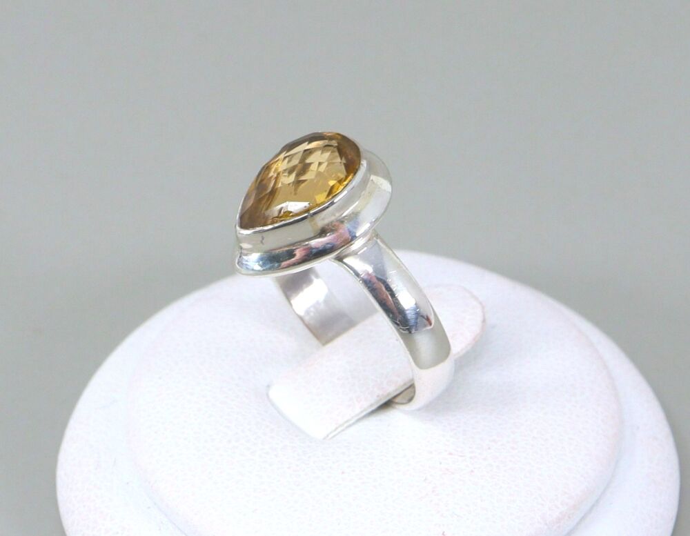 Vintage Silver and Honey Citrine Statement ring #2648