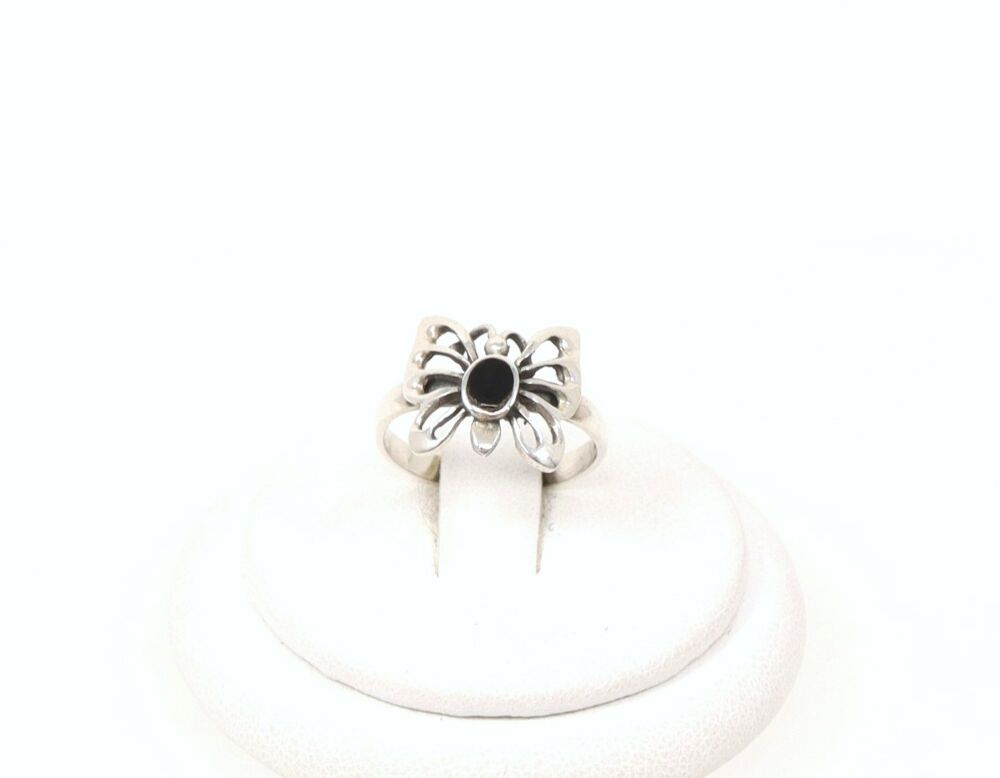 Silver & Onyx Butterfly Ring  #2384