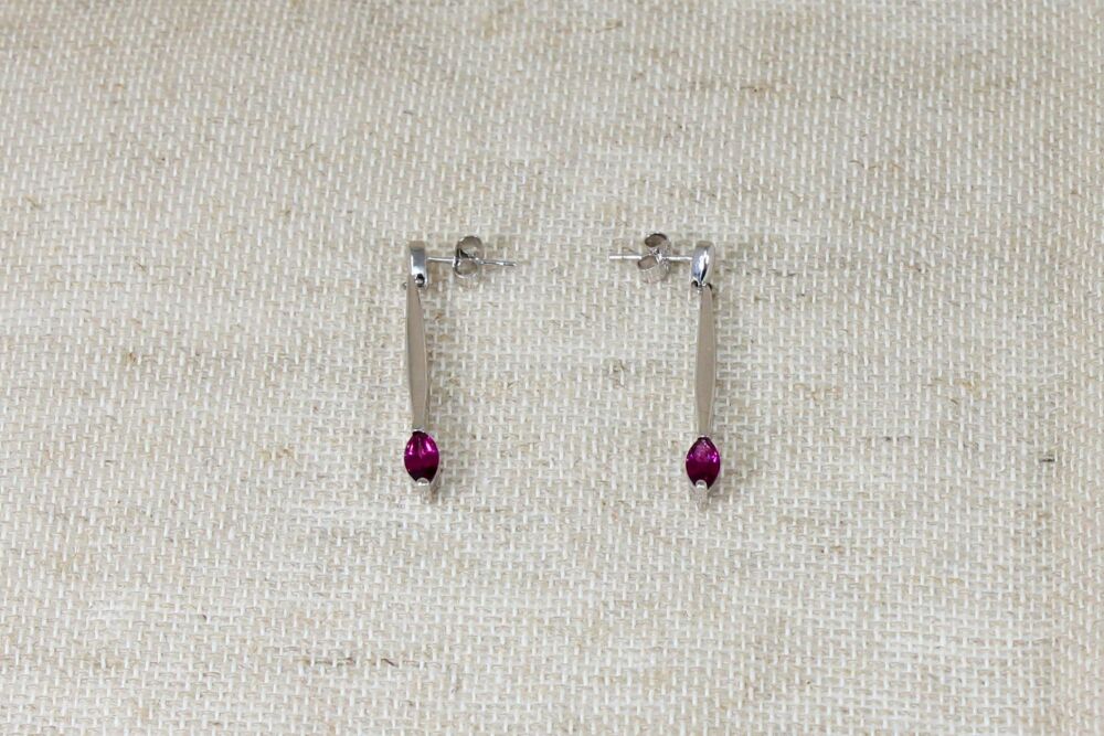 Silver & Red CZ Drop Earrings #1672