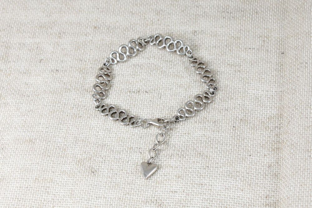 Silver Fancy Link Bracelet with Heart Charm #1123