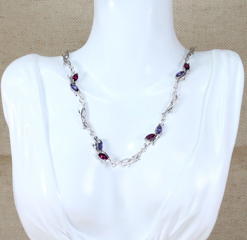 Silver, Garnet & Blue Iolite Necklace  #2911