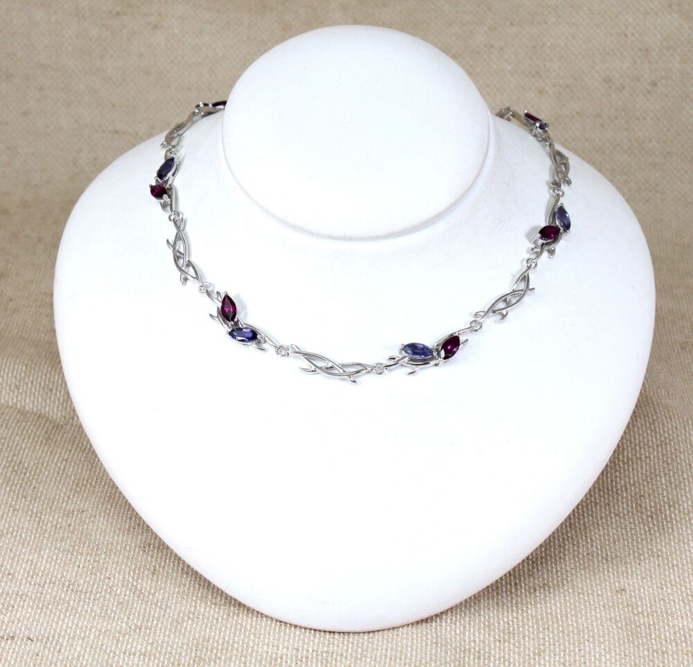 Silver, Garnet & Blue Iolite Necklace  #2911