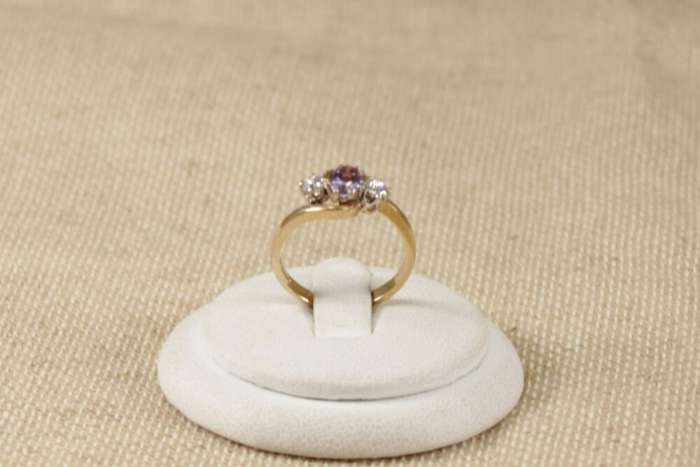 9ct Gold Amethyst & Crystal Ring  #1621