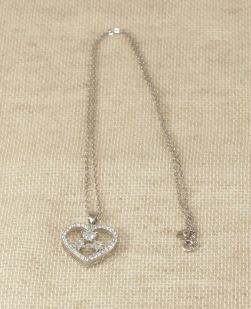 Silver & Crystal Heart Pendant & Chain #2899