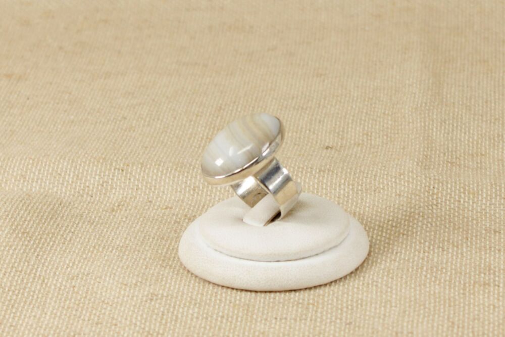 Silver & Banded Agate Statement Ring  #2973