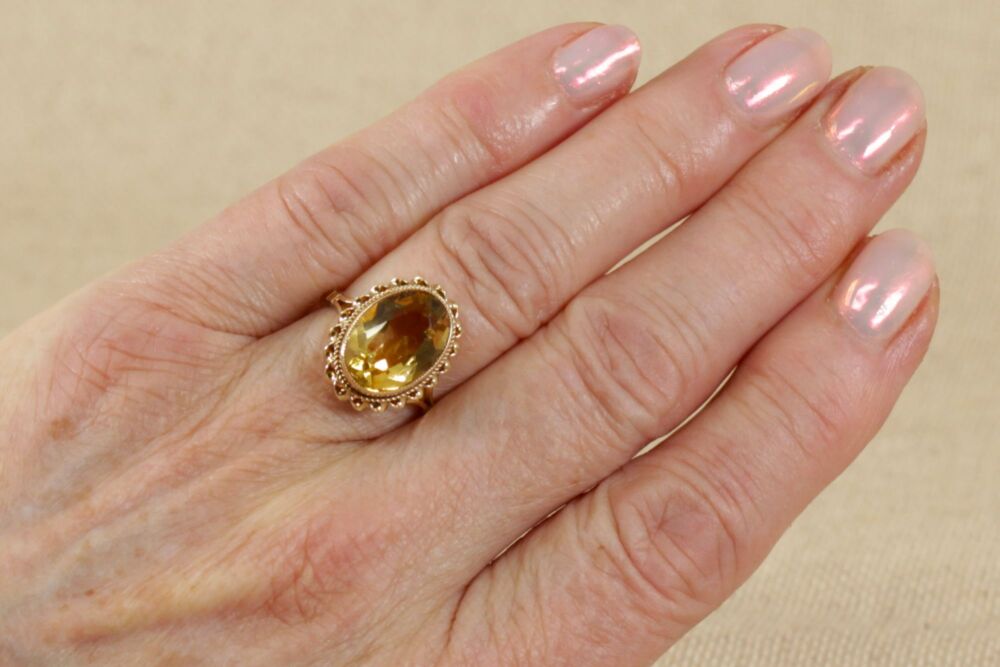 Vintage 9ct Gold Honey Citrine Solitaire Ring  #3017