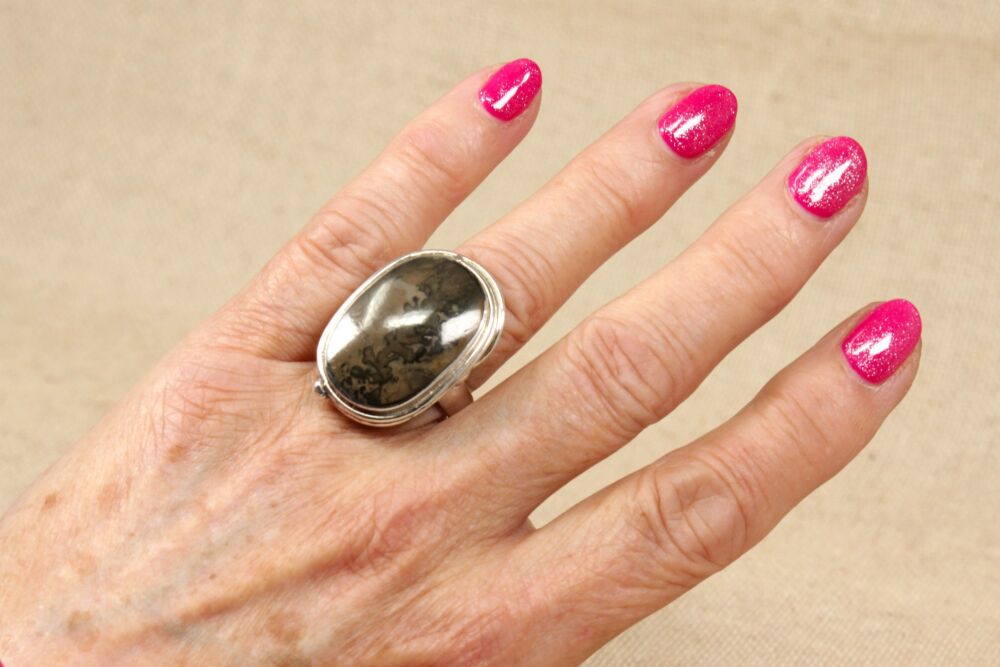 Silver & Jasper Statement Designer Ring  #2977