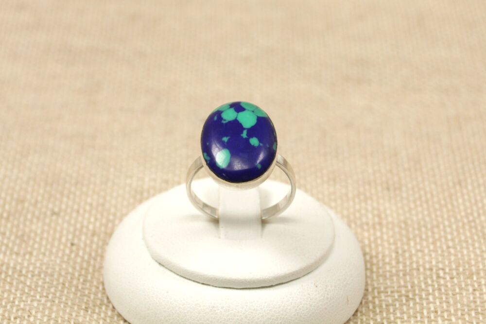 Silver & Blue Spotted Designer Ring #3001