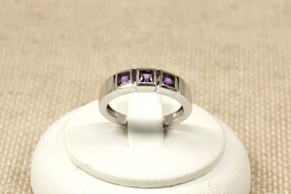 9ct White Gold Amethyst Trilogy Ring  #3053