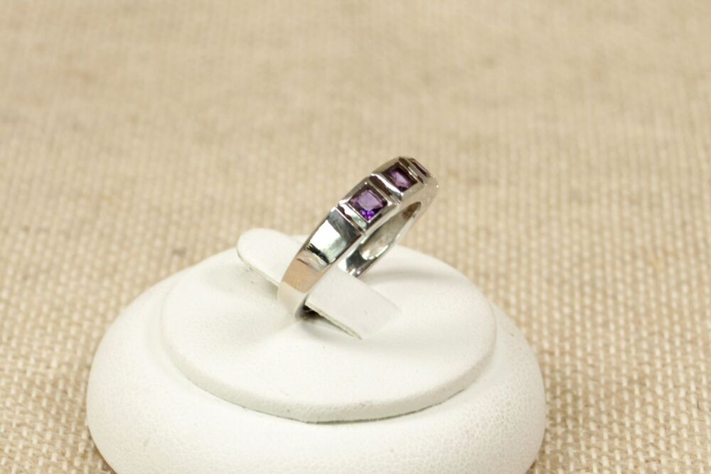 9ct White Gold Amethyst Trilogy Ring  #3053