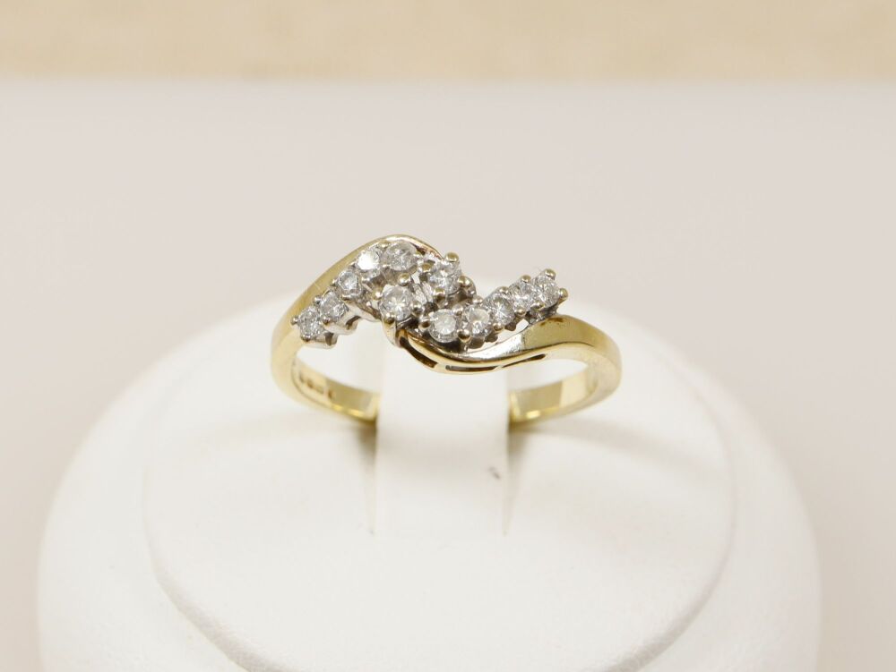 9ct Gold Diamond Twist Cluster Ring  #3052