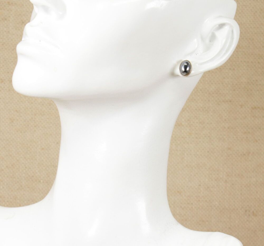 Silver & Hematite Stud Earring  #2887