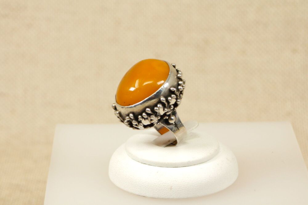 Silver & Butterscotch Amber Designer Ring   #3090