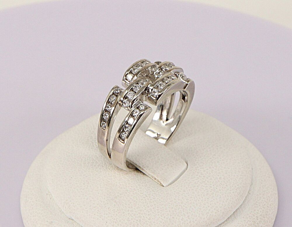 Silver Cubic Zirconia Cluster Band Ring #2757