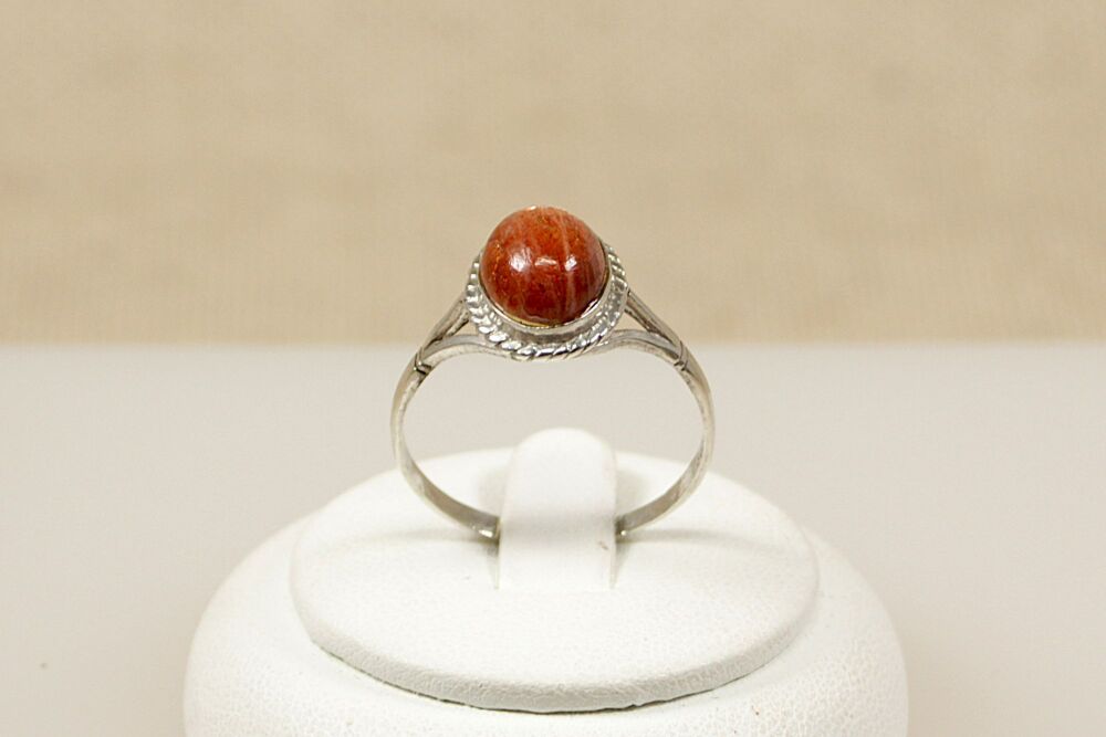 Silver & Goldstone Cabochon Ring  #3003