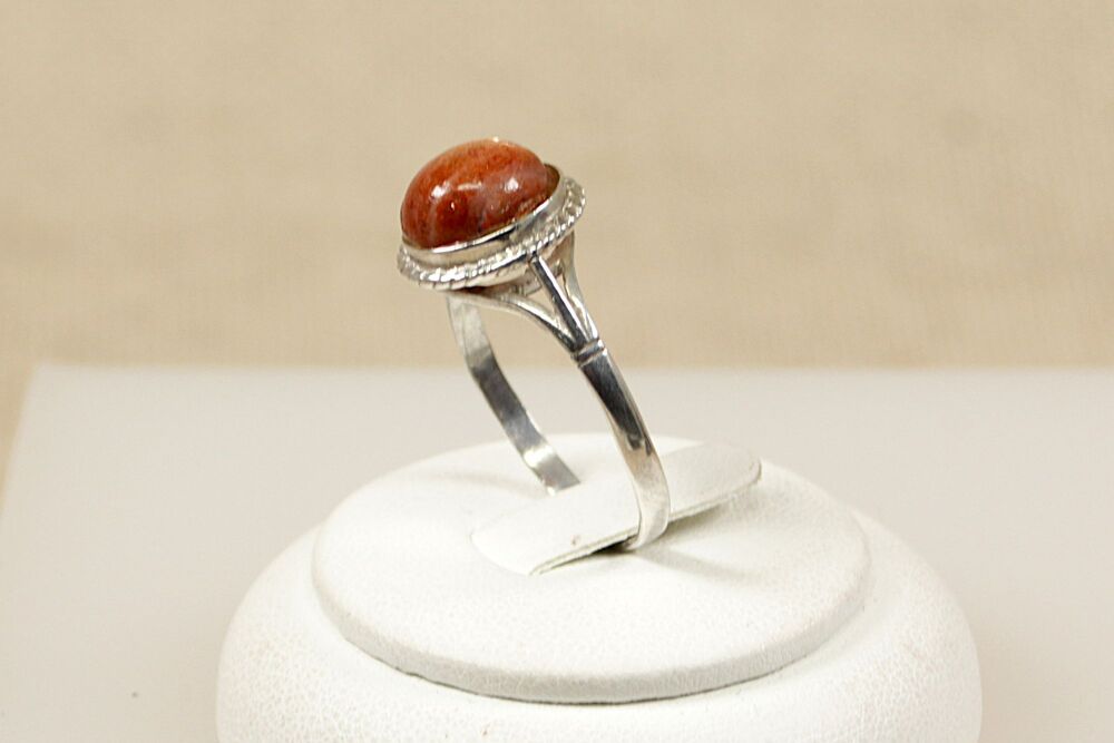 Silver & Goldstone Cabochon Ring  #3003