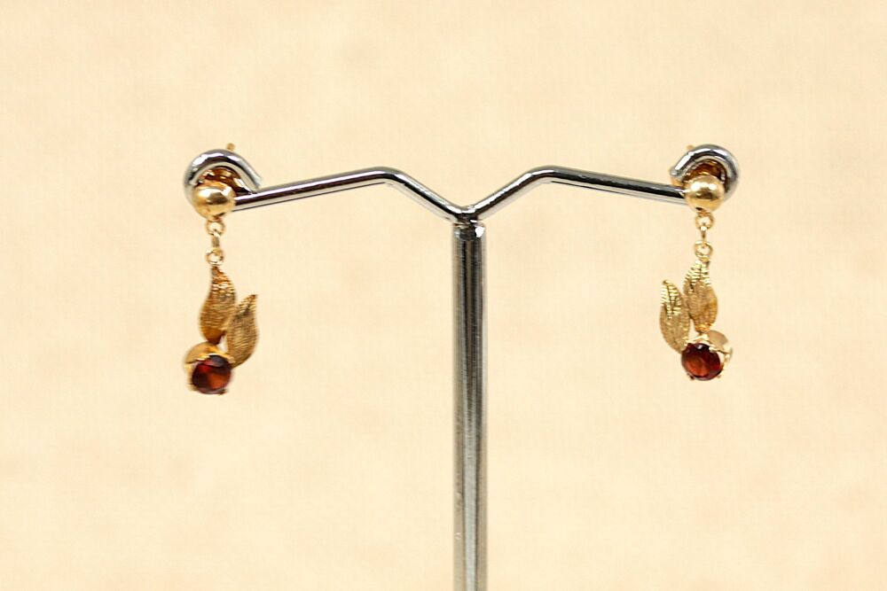 9ct Gold Garnet Stud Drop Earrings #3480