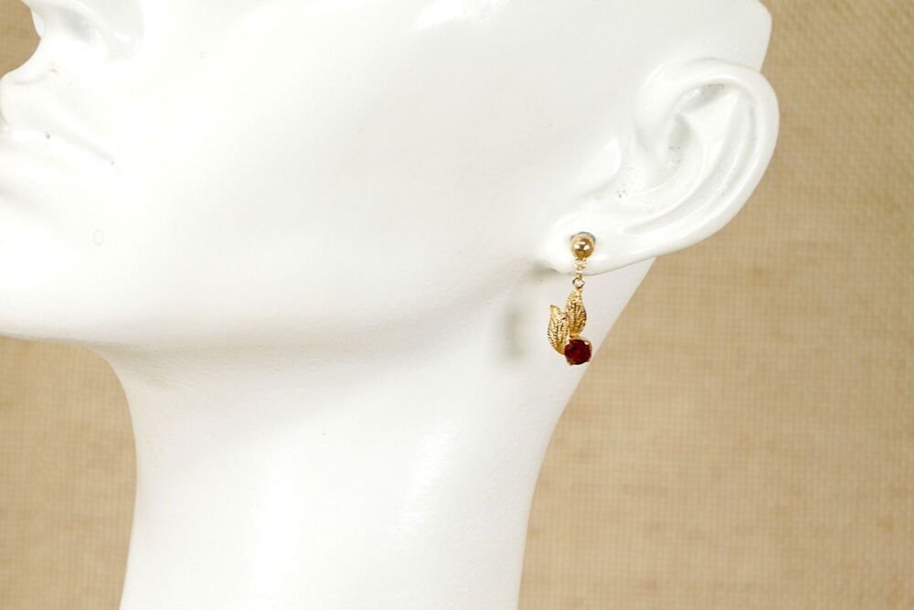 9ct Gold Garnet Stud Drop Earrings #3480