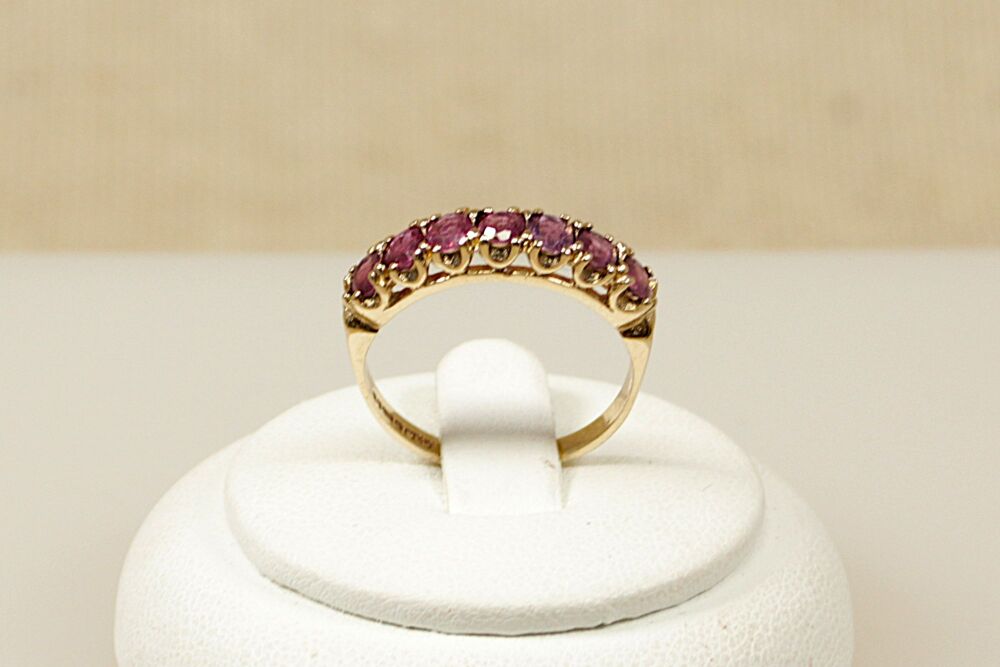 Vintage 9ct Gold & Pink Topaz Half Eternity Ring   #3472