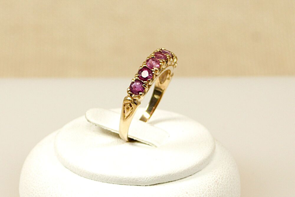 Vintage 9ct Gold & Pink Topaz Half Eternity Ring   #3472