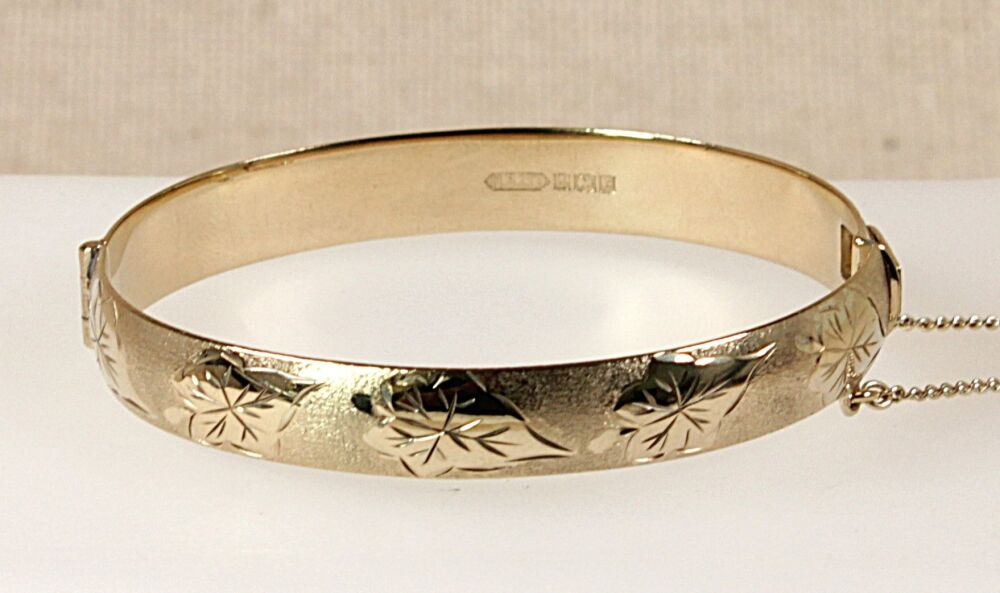 Vintage Gold Plated Solid Silver Hinged Bangle  #3104