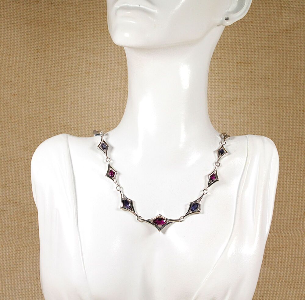 Silver, Amethyst and Blue Iolite Necklace  #3114