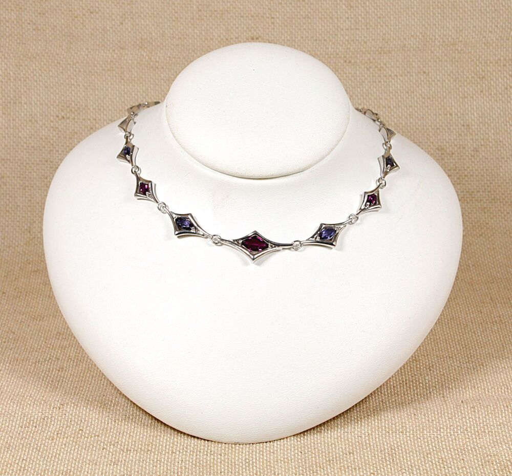 Silver, Amethyst and Blue Iolite Necklace  #3114