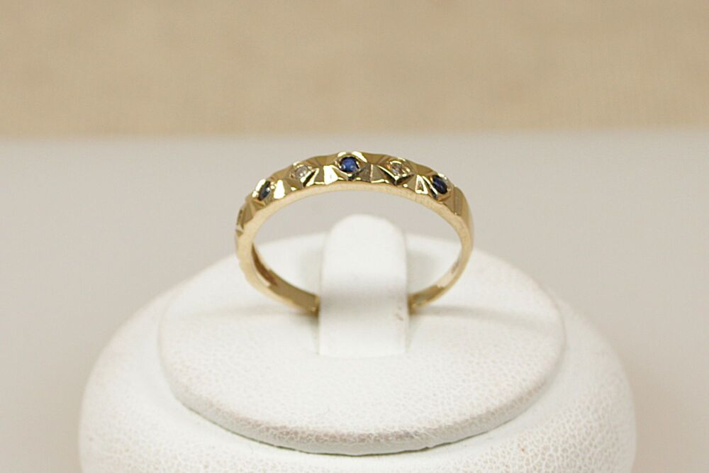 9ct Gold Sapphire & Diamond Half eternity Ring  #3461