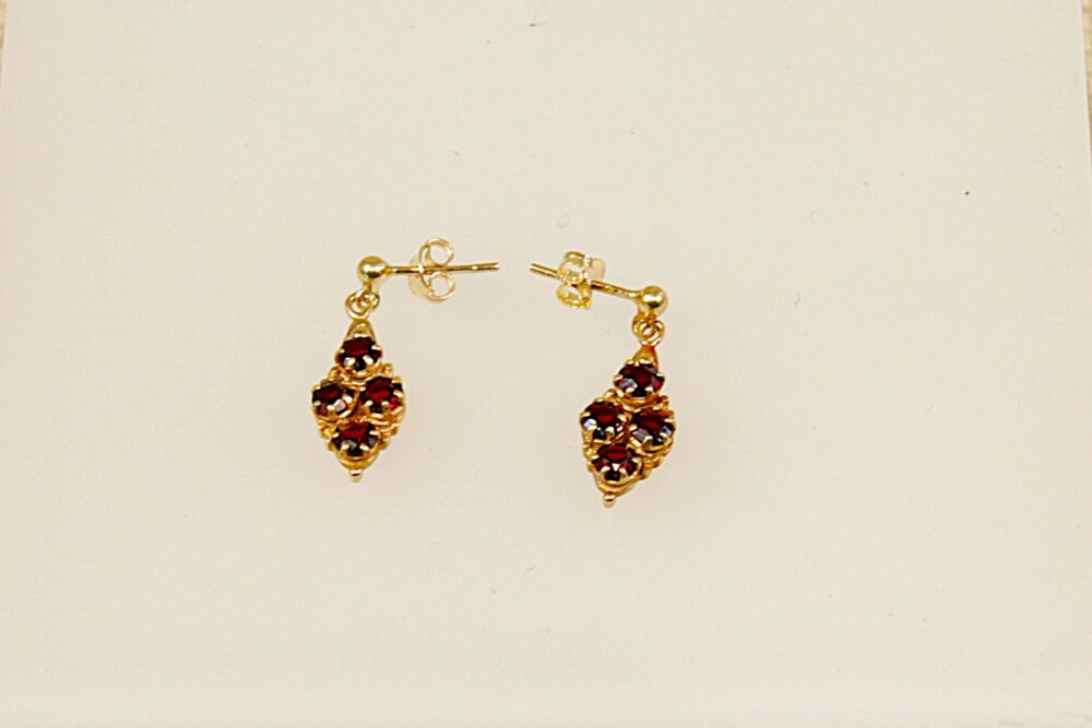 9ct Gold & Garnet Cluster Drop Earrings  #3479