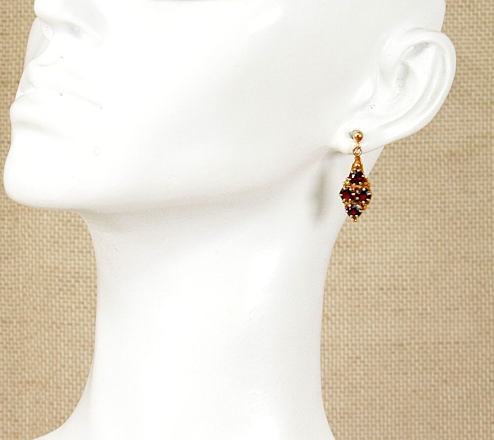 9ct Gold & Garnet Cluster Drop Earrings  #3479