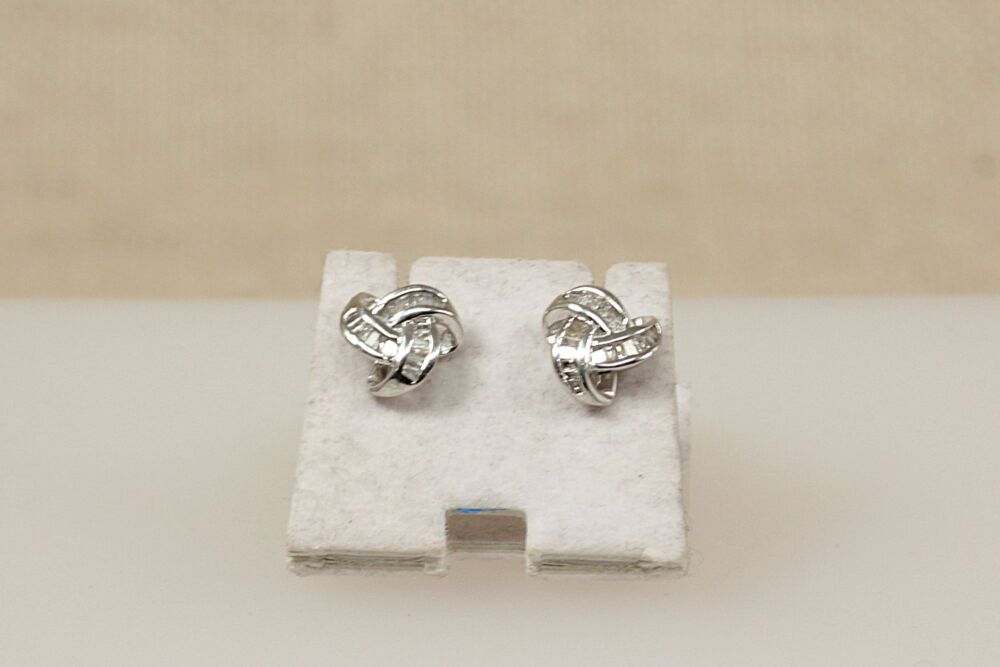 Silver Cubic Zirconia (C.Z.) Knot Stud Earrings  #3123