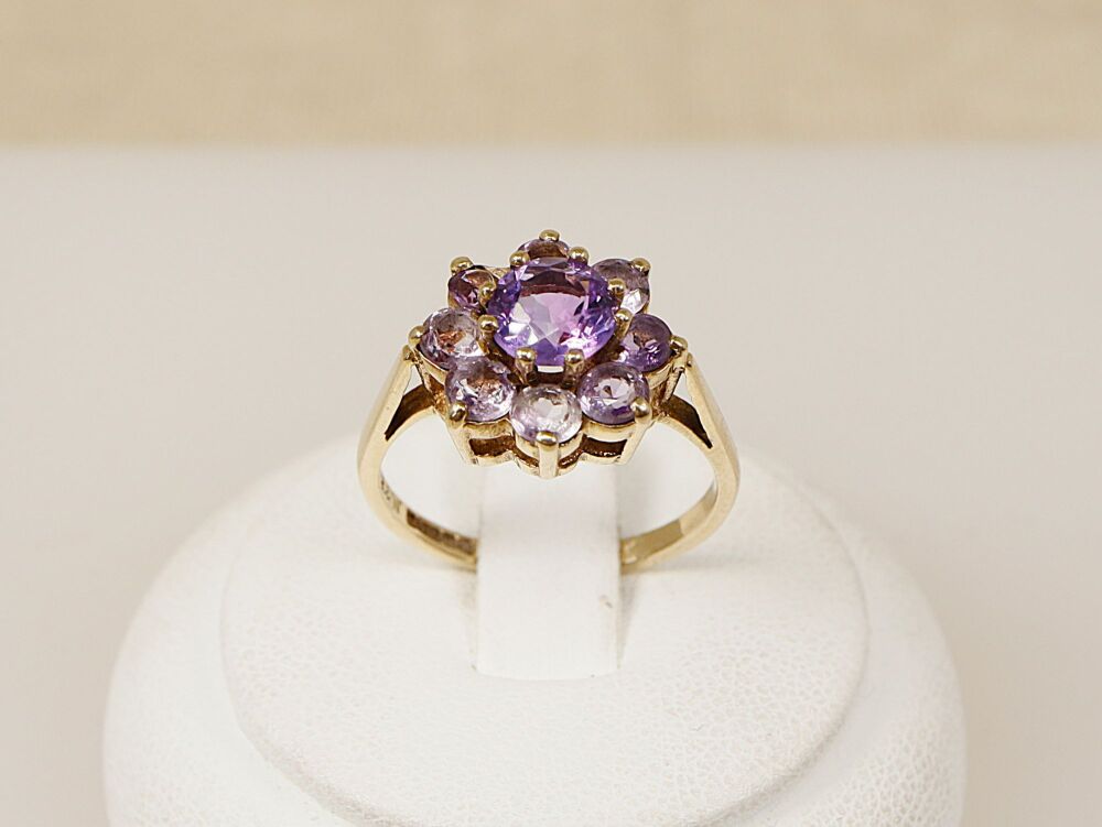 9ct Gold & Amethyst Cluster Ring  #3465