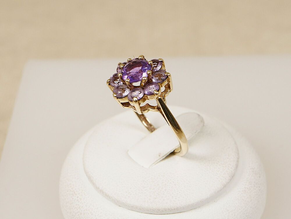 9ct Gold & Amethyst Cluster Ring  #3465