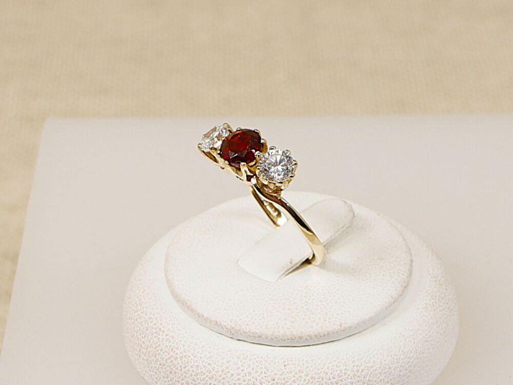 9ct Gold Garnet & Cubic Zirconia Trilogy Ring  #3516