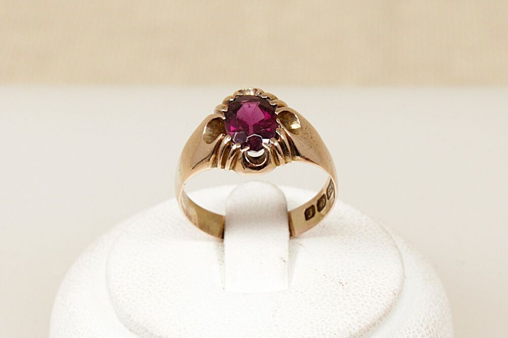 Antique Edwardian 9ct Rose Gold & Garnet Solitaire Ring  #2608