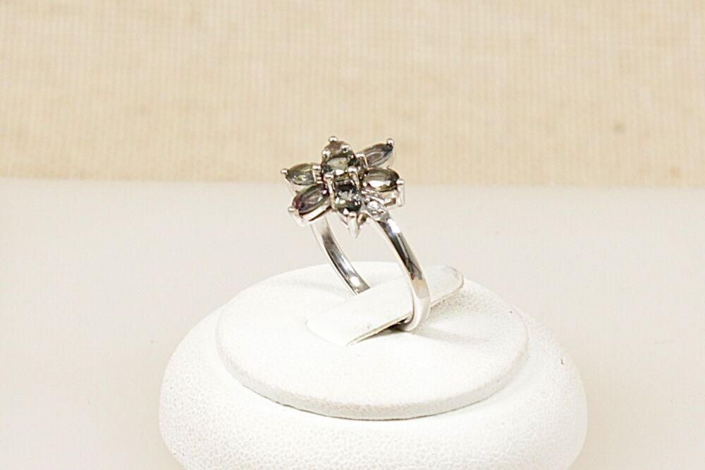 Silver Spinel Flower Shape Ring  #3684