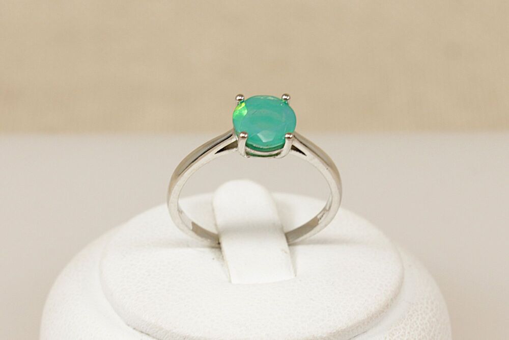 Silver & Mystic Green Crystal Solitaire Ring   #3712