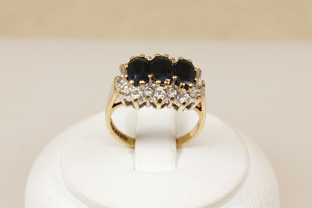 9ct Gold Sapphire & Cubic Ziconia Ring  #3765