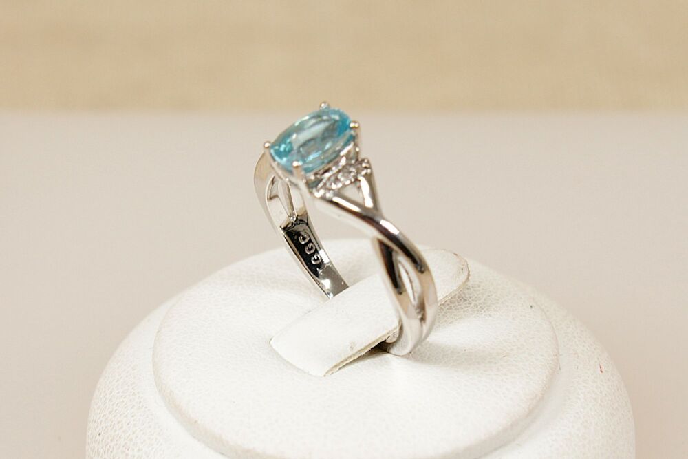 Silver & Blue Topaz Ring with Crystal Accents  #3723