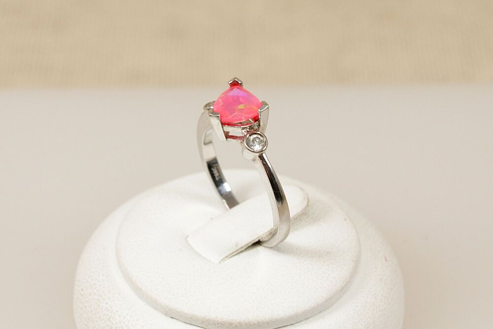 Silver & Pink Crystal Ring  #3713