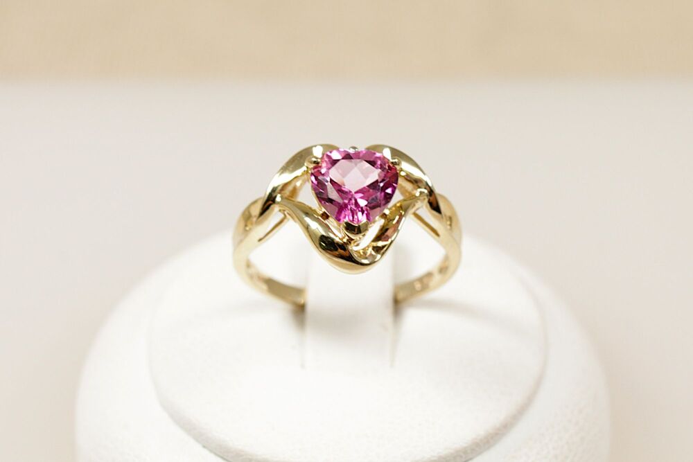 9ct Gold & Heart Shape Pink Topaz Ring  #3832