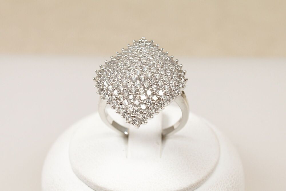 Silver White Topaz Pave`Cluster Ring   #3779